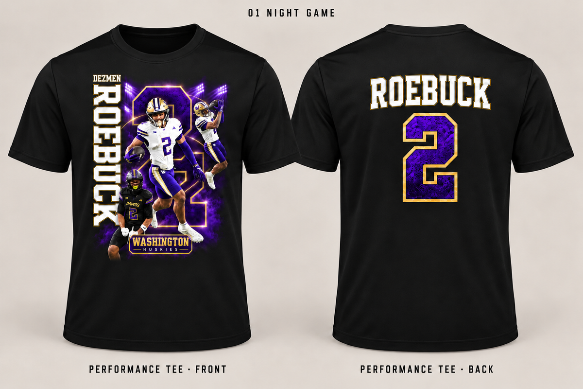 01 Night Game Black Performance Tee front and back mockup