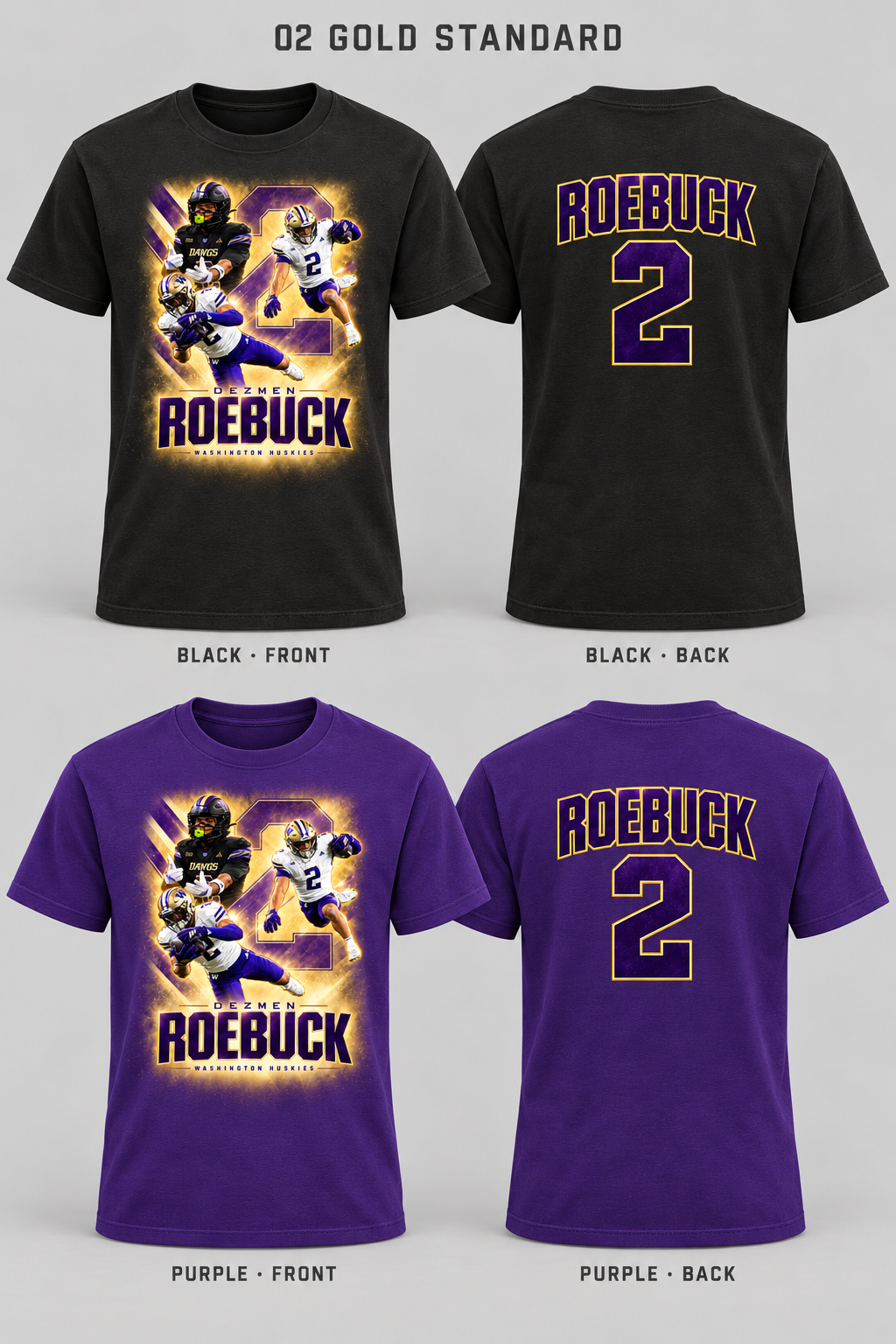02 Gold Standard Black Purple Cotton Tee front and back mockup