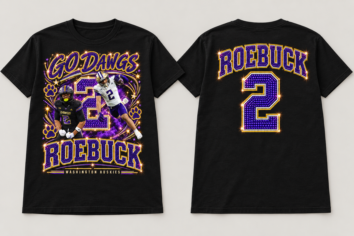 Roebuck 05 Hurdle Bling - Black cotton tee front and back mockup