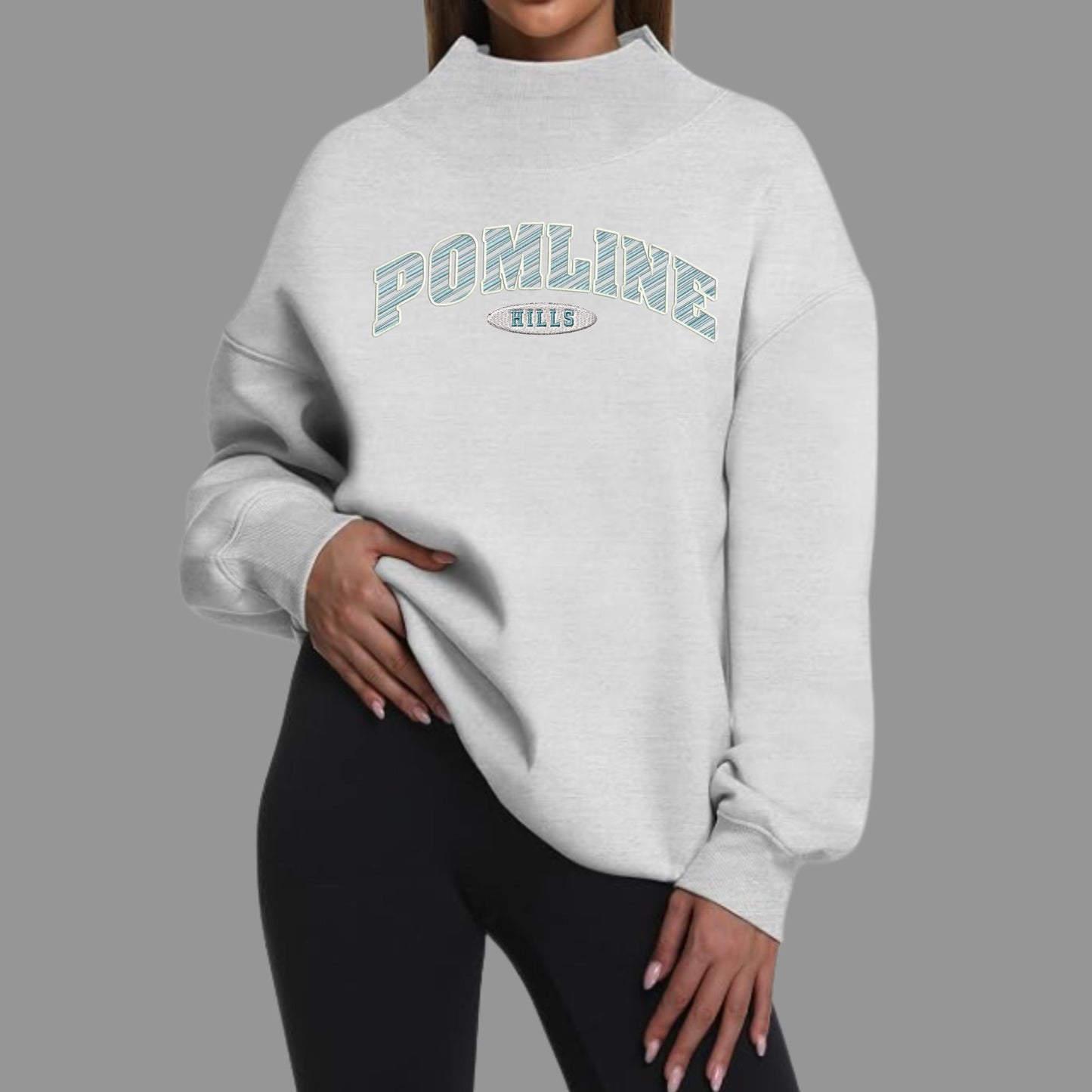 Catalina Foothills Embroidered Mock Neck Light Grey Sweater