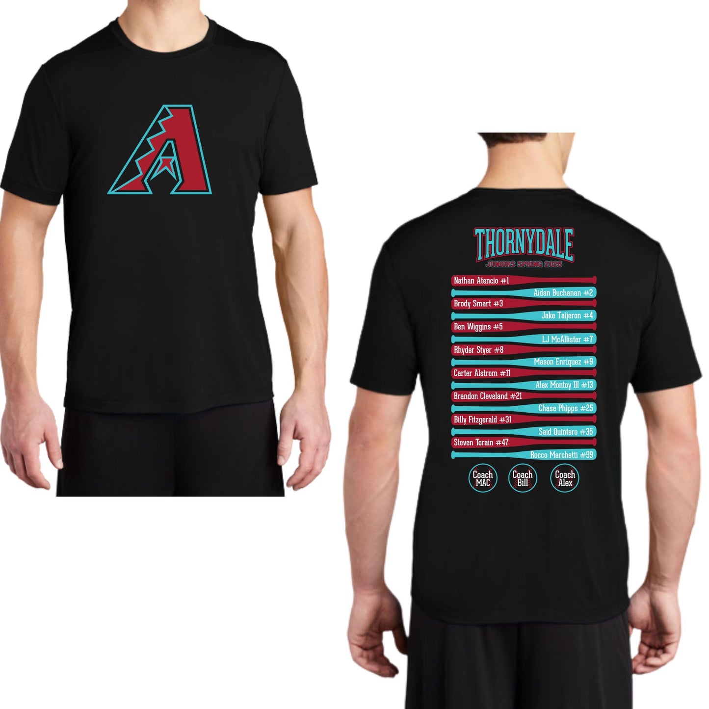 Thornydale Little League Juniors Baseball Diamondbacks Youth or Unisex Adult Dri Fit Black Tee