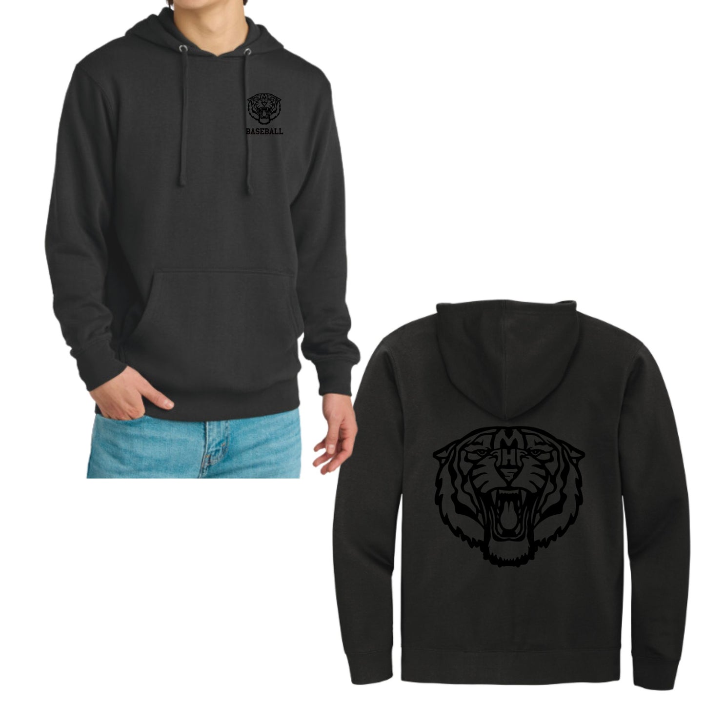 Marana Tigers Baseball Unisex District V.I.T. Super Soft Hoodie or Crewneck Front and Back