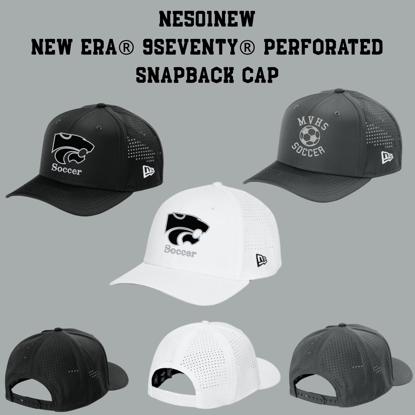 Mountain View Soccer Embroidered Perforated Snapback Hat