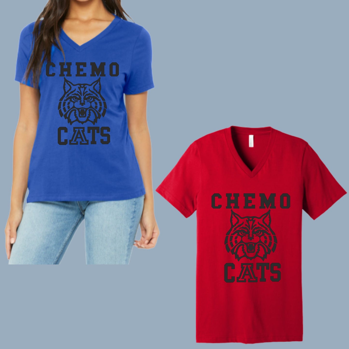 CHEMO CATS DESIGN #2 Bella Canvas WOMENS or Unisex V-Neck T-Shirt