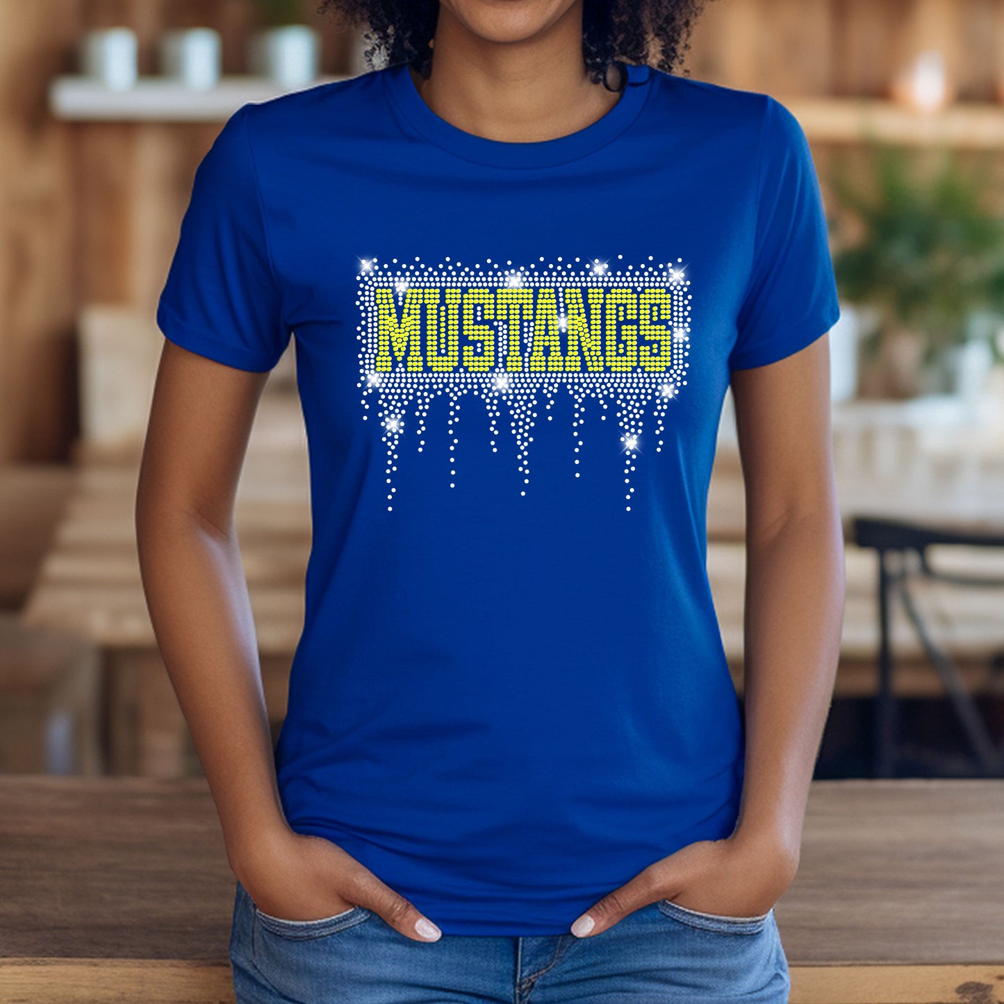 Sahuarita Mustangs 2025 Football Cotton T-Shirt Short Sleeve Unisex or Women's Rhinestone Drip