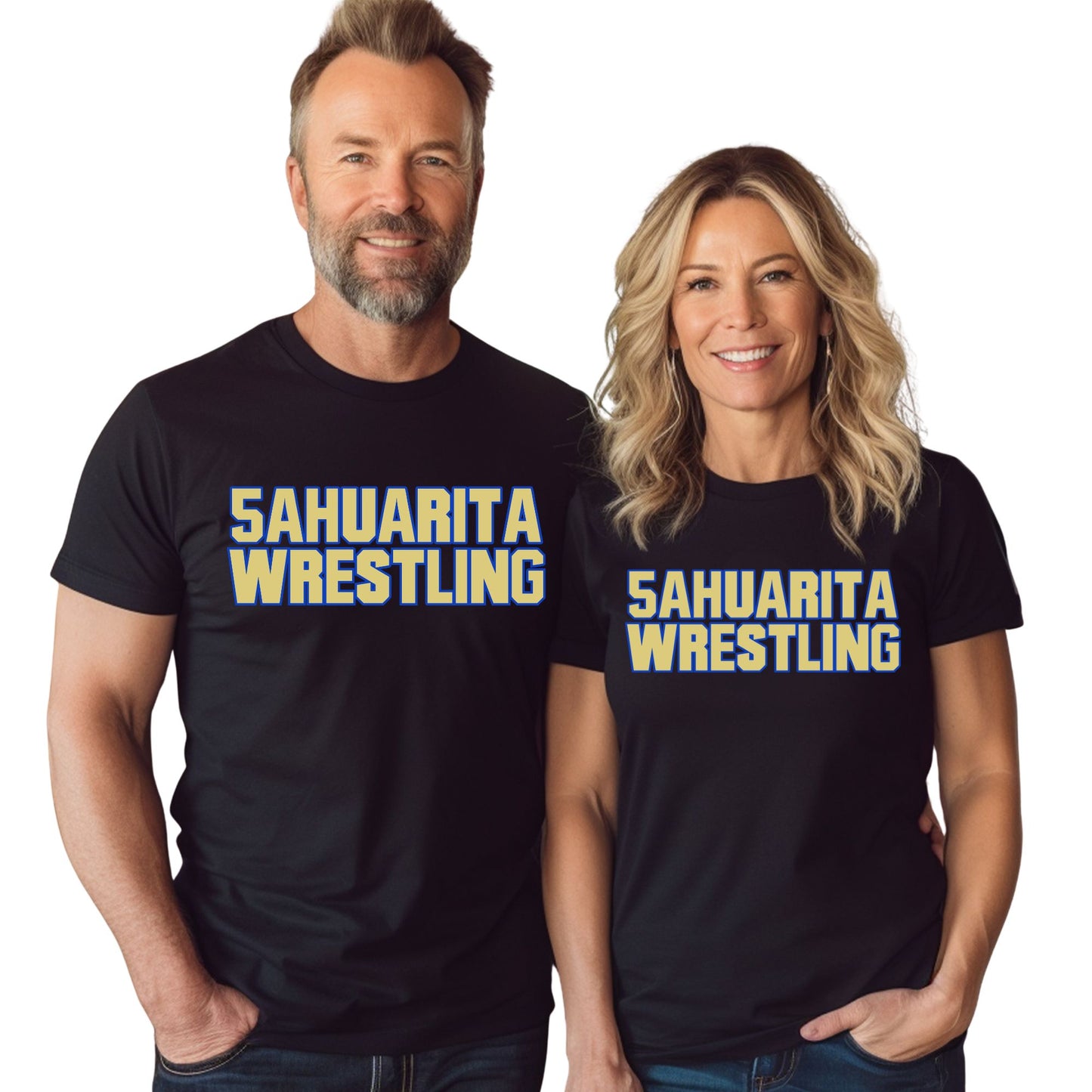 Sahuarita Mustangs Wrestling 5X State Champs Cotton or Drifit short sleeve T-Shirt Unisex, Women's, & Youth Sizes