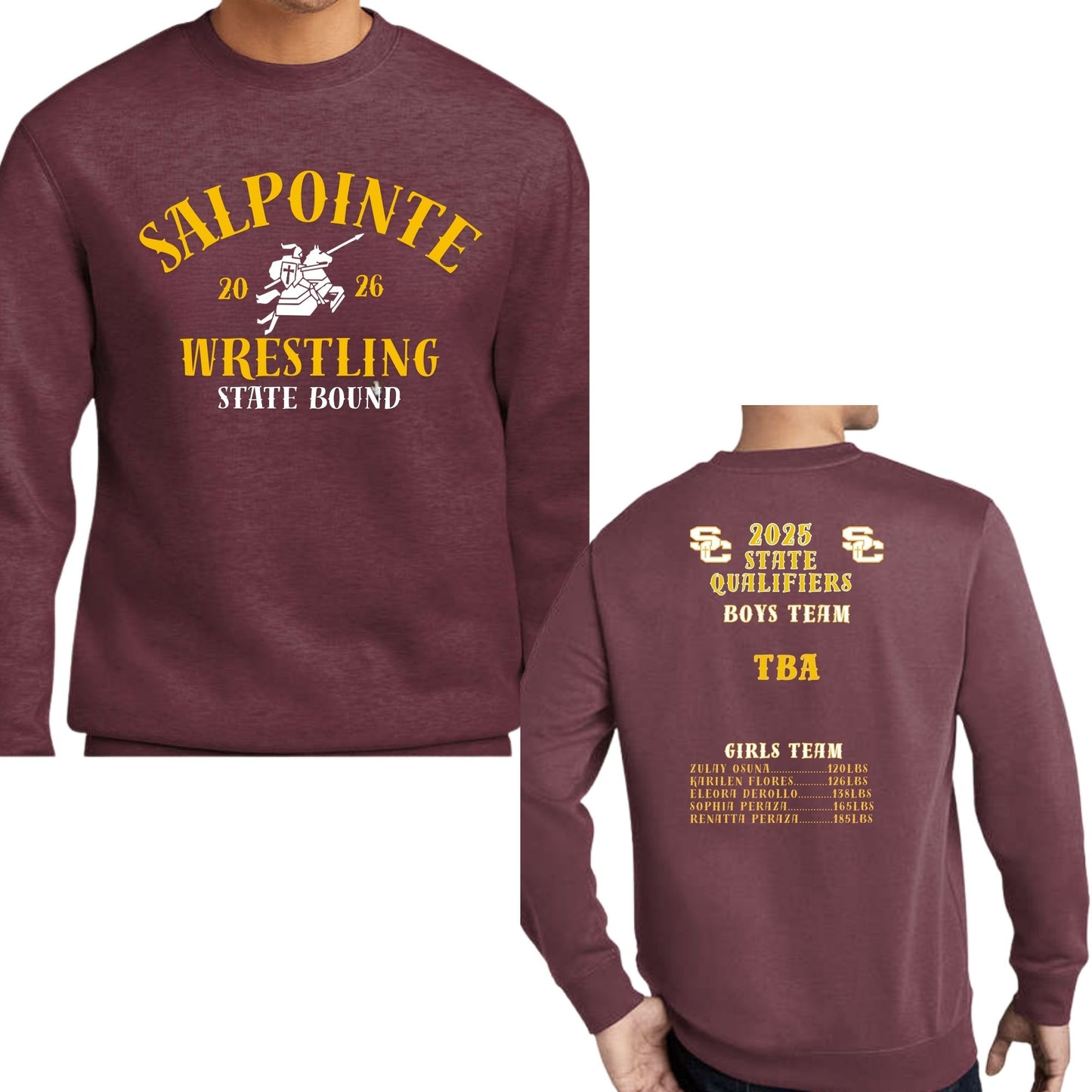 Salpointe Catholic Wrestling 2026 State Bound District Super Soft Crewneck Sweatshirt or Hoodie