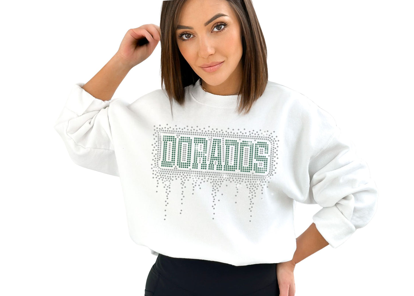 CDO Cheer Rhinestone Varsity Font Bling Hoodie, Crewneck, Women's or Unisex T-Shirt in Green, Black, or white