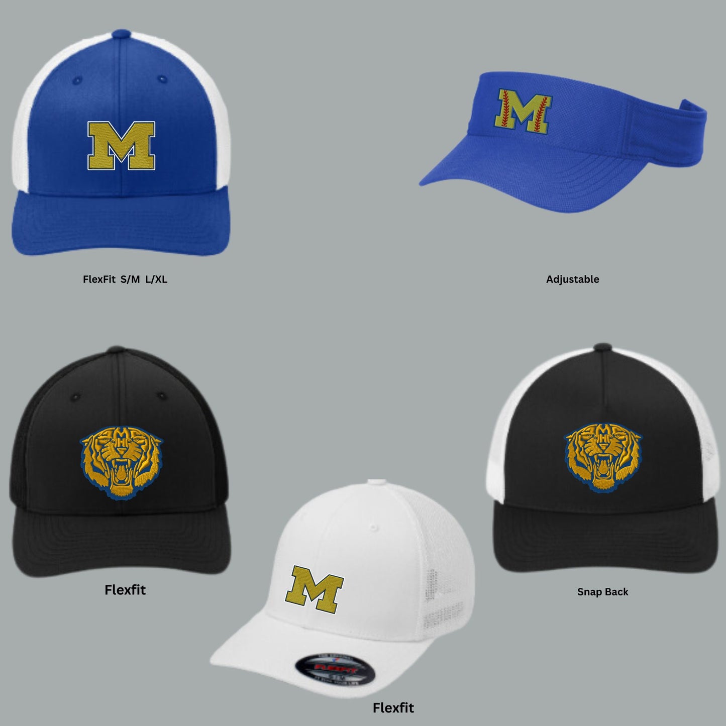 Marana Tigers Softball Embroidered Ball Caps and Visor