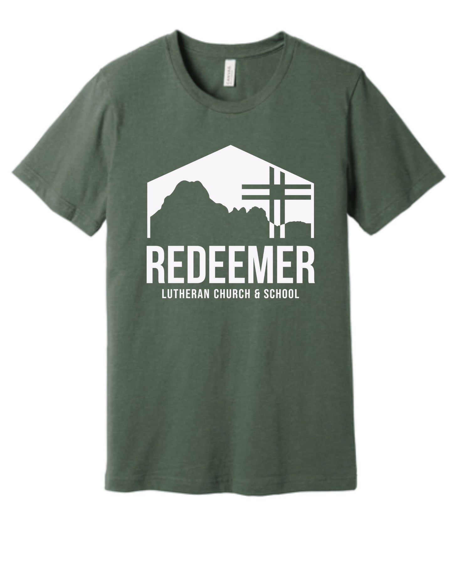 Redeemer Lutheran Church & School Bella Canvas CVC Military Green T-Shirt Rams Logo in Youth, or Unisex Adult