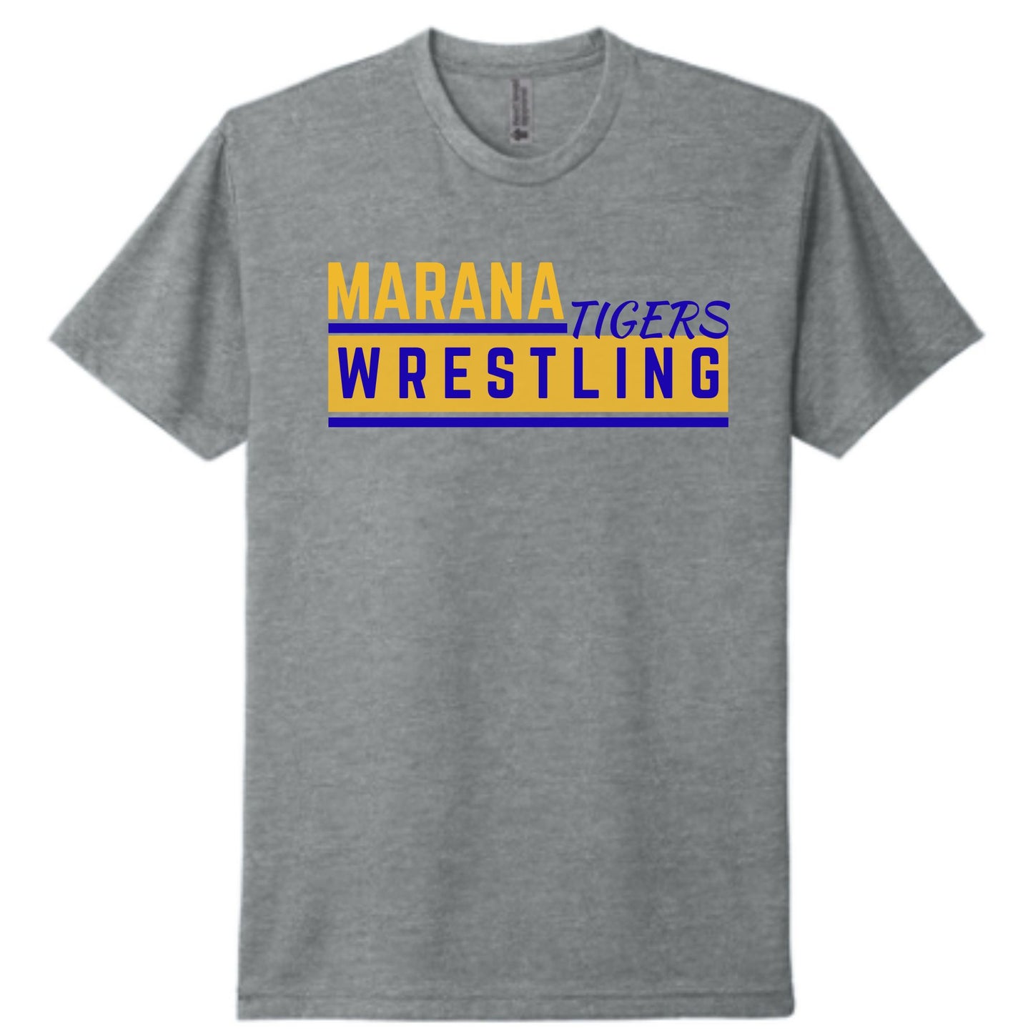 Marana Tigers Wrestling Design #3 Next Level Super Soft Cotton T-Shirt or Dri-Fit Performance T-shirt Unisex and Youth Blue, Grey, & Black