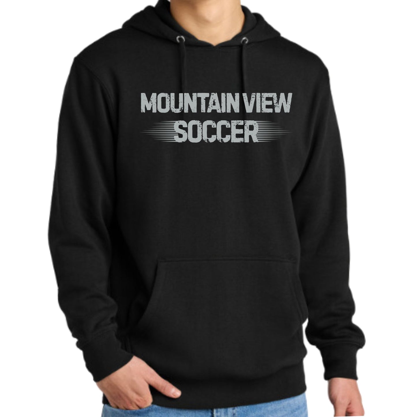 Mountain View Soccer Design #2 Unisex Crewneck or Hoodie Sweatshirt Black, White, Grey