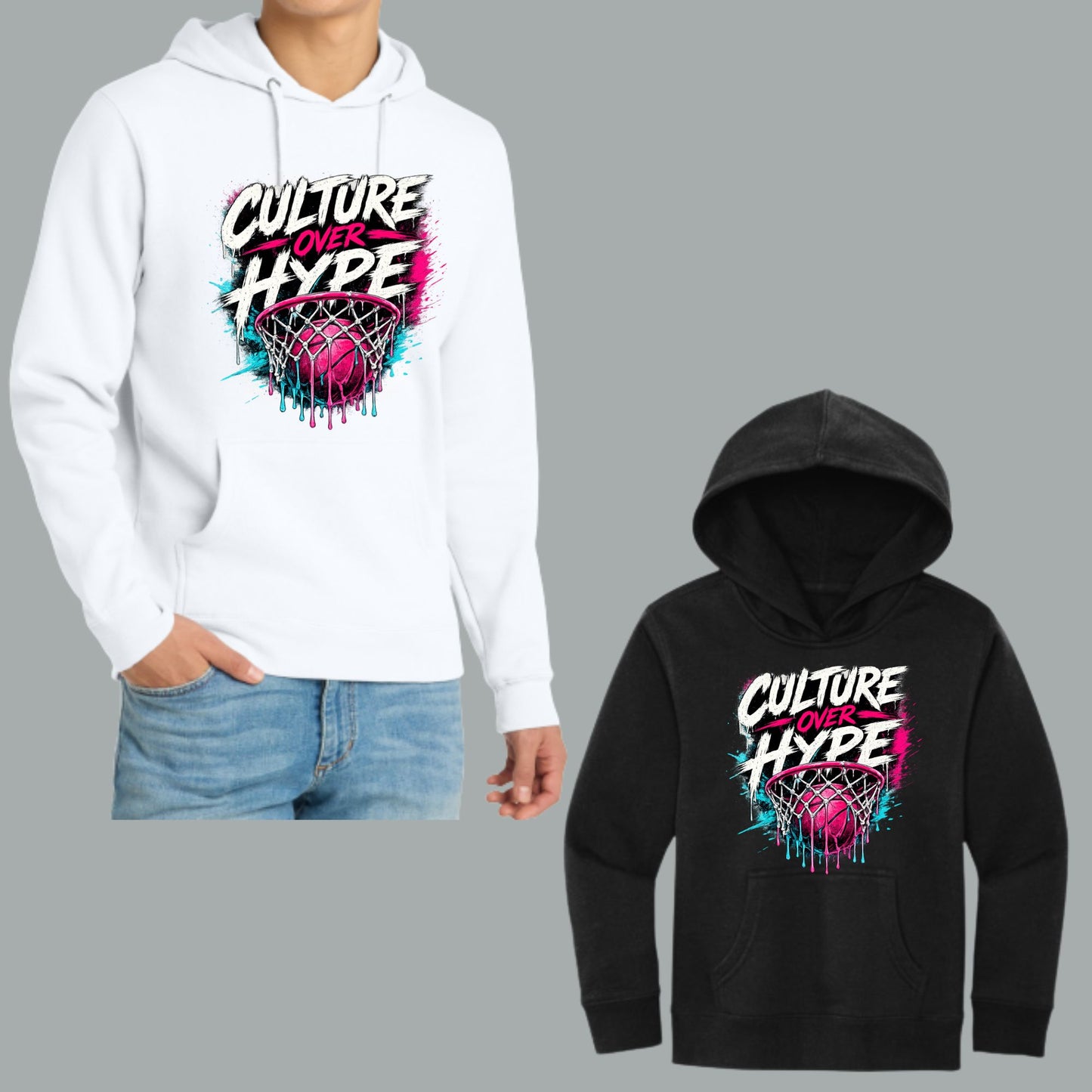 Culture Over Hype Neon Drip District Super Soft Hoodie or Crewneck Youth or Unisex Adult