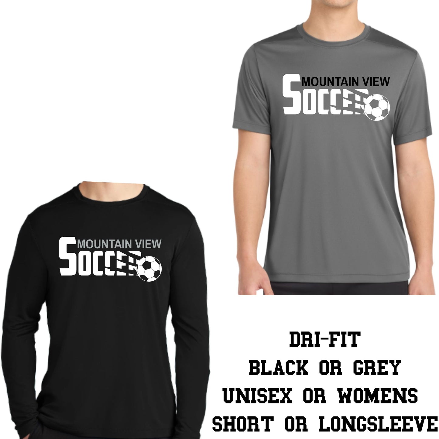 Mountain View Soccer Design #4 Cotton T-shirt, Dri-Fit T-Shirt, or Longsleeve