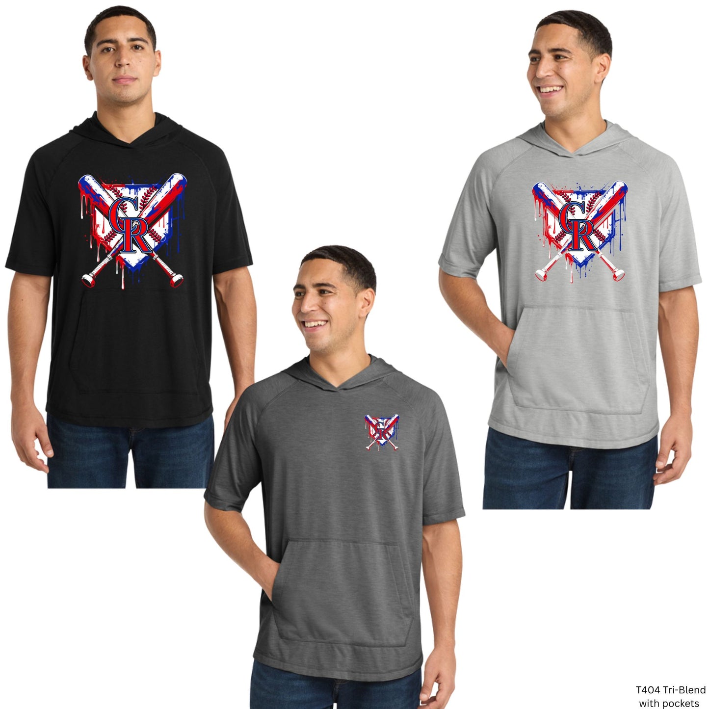 Continental Ranch Little League Tri-Blend Wicking Short Sleeve Hooded T-shirt Unisex Drip LOGO
