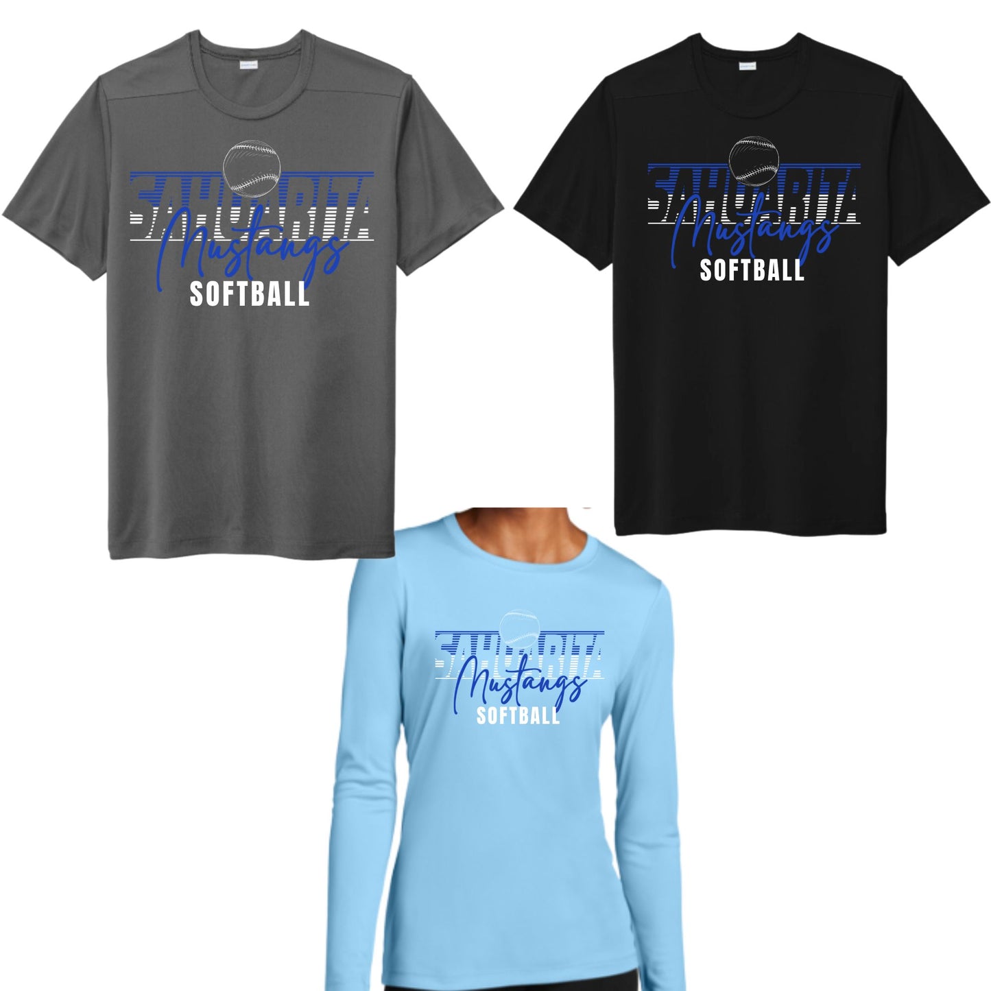 Sahuarita Mustangs Softball Design #3 Cotton or Dri-fit short or longsleeve T-Shirt Unisex, Women's, & Youth Sizes