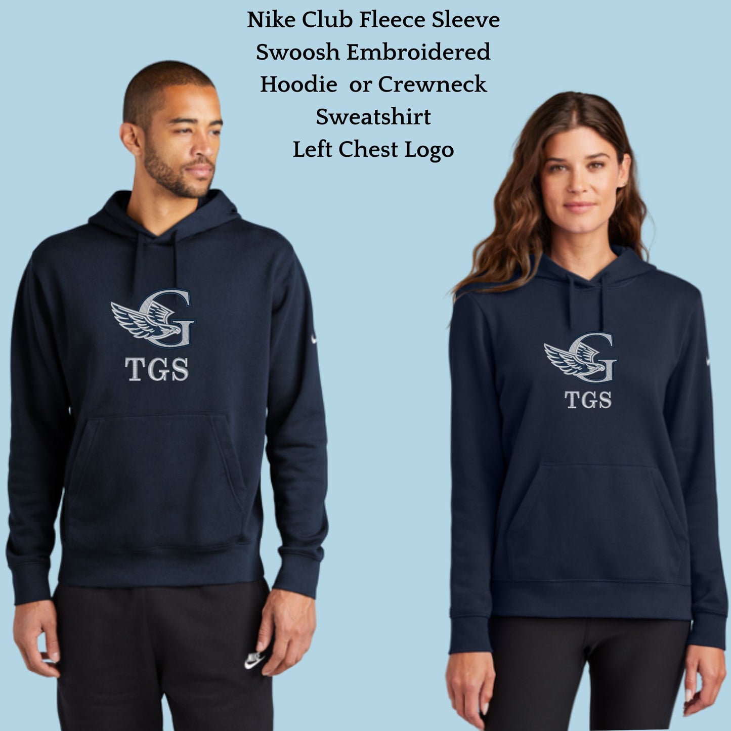 The Gregory School Nike Embroidered #4 G-Hawk Logo Unisex Crewneck or Hoodie Sweatshirt