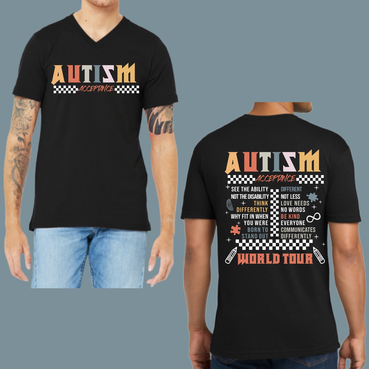 PAL Play & Learn Preschool AUTISM ACCEPTANCE Bella Canvas WOMENS or Unisex V-Neck T-Shirt
