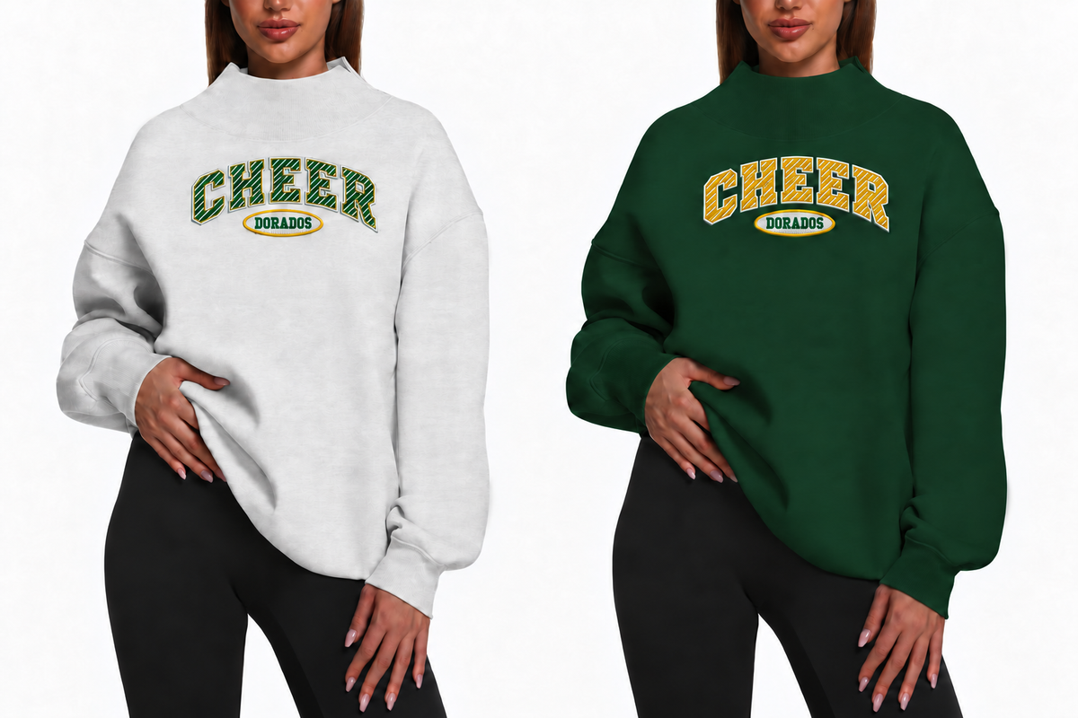 CDO Cheer Embroidered (PARKE INSPIRED) Mock Neck Light Grey or Green Sweater