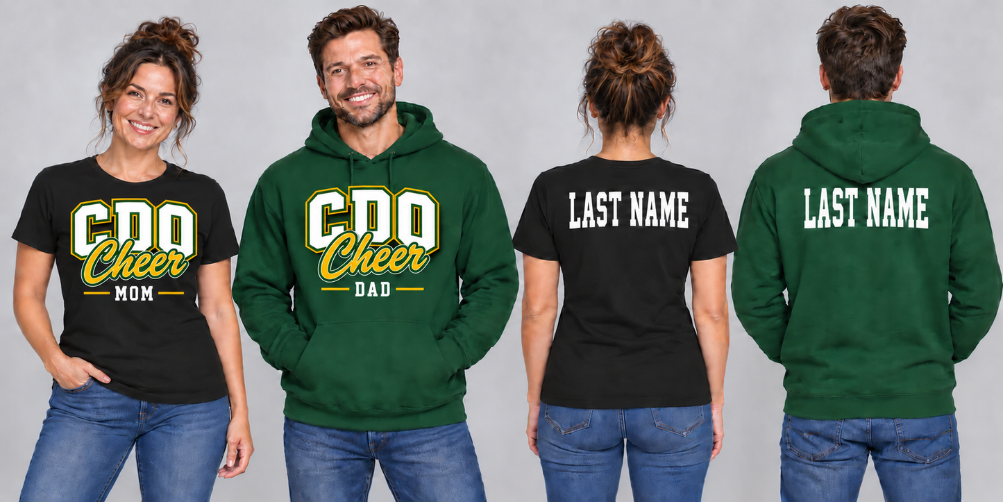 CDO Cheer Custom Mom or Dad and Last Name Women's Cut or Unisex T-Shirt, Hoodie, Crewneck Sweatshirt