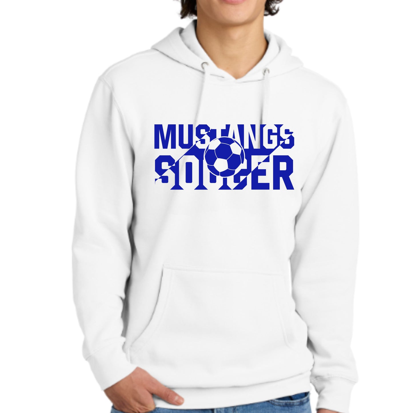 Sahuarita Mustangs Soccer Hoodie or Crewneck in Blue, Black, White