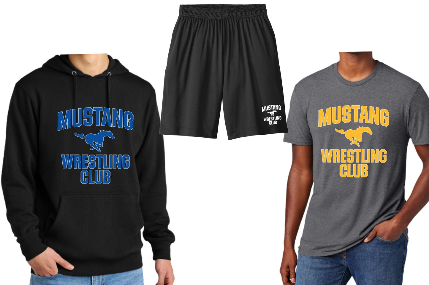 Mustangs Wrestling Club Package = Hoodie, T-Shirt, and Shorts Adult or Youth Sizes