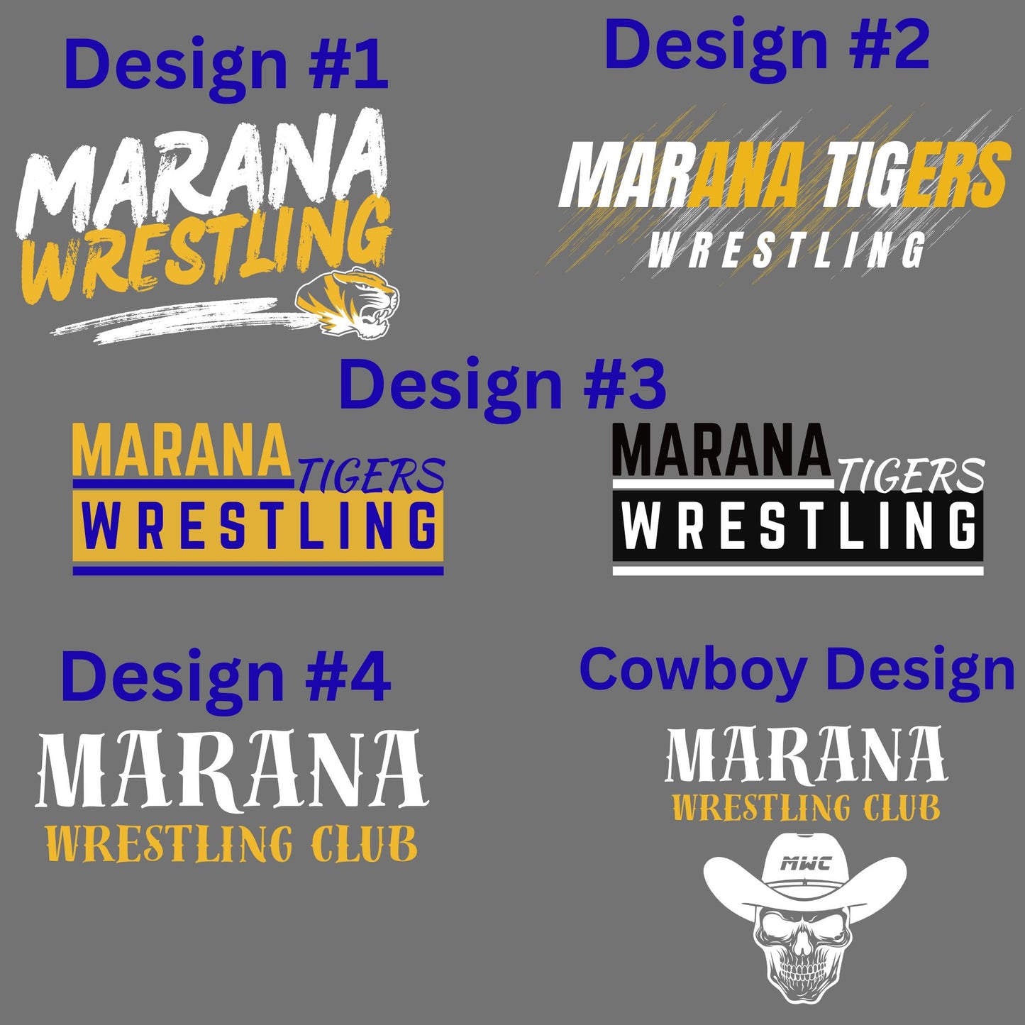 Marana Tigers Wrestling Design Longsleeve DriFit Hooded T-Shirt Unisex in Blue, Grey, & Black