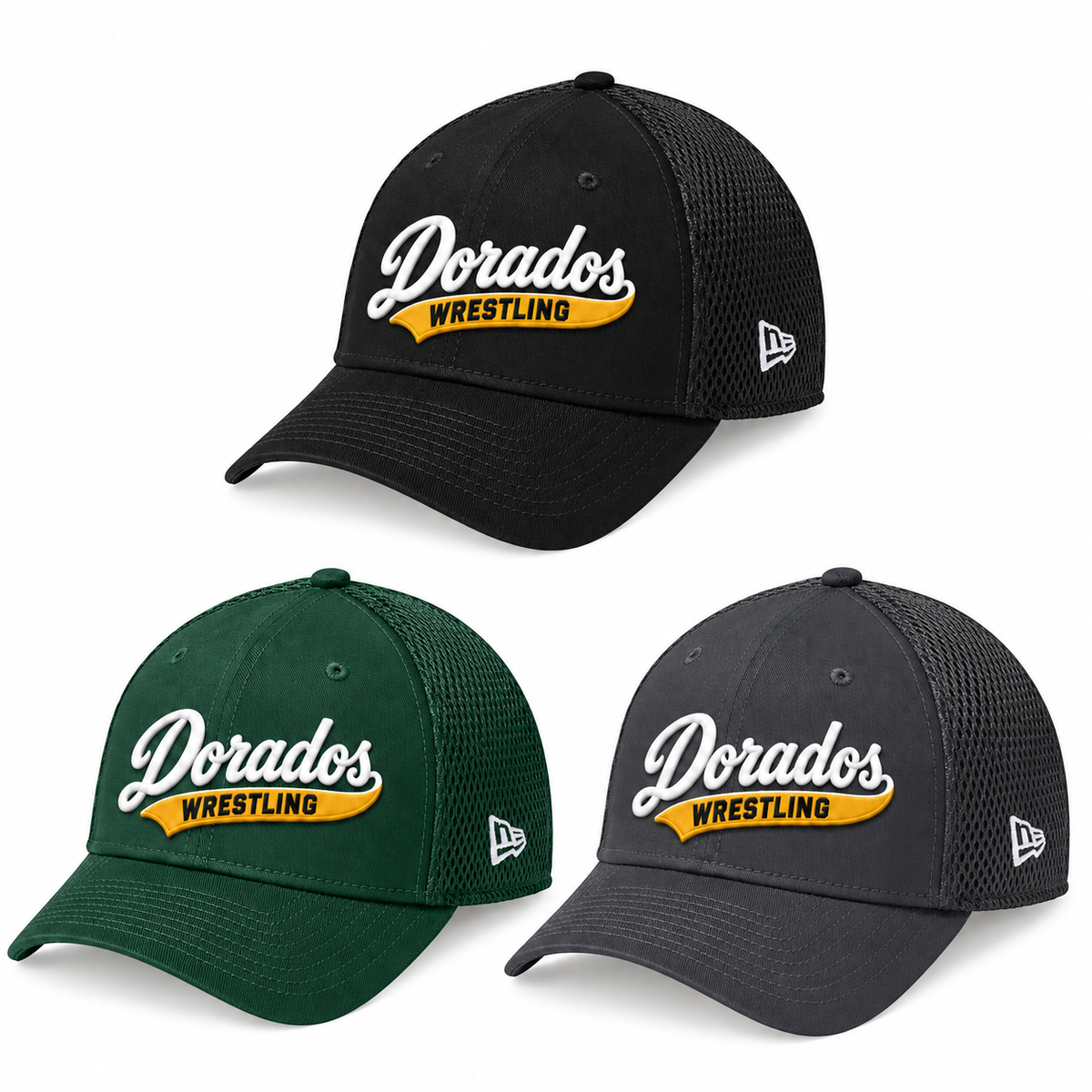 CDO Wrestling dorados fitted mesh hats in Black, Dark Green and Charcoal