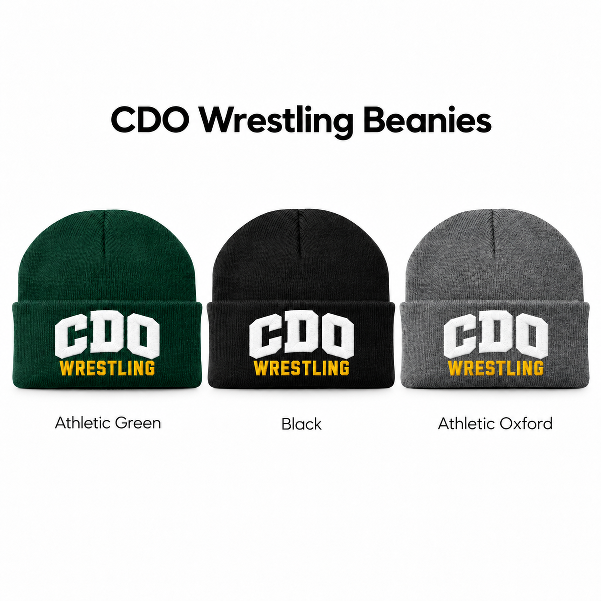 CDO Wrestling embroidered beanie in Athletic Green, Black and Athletic Oxford