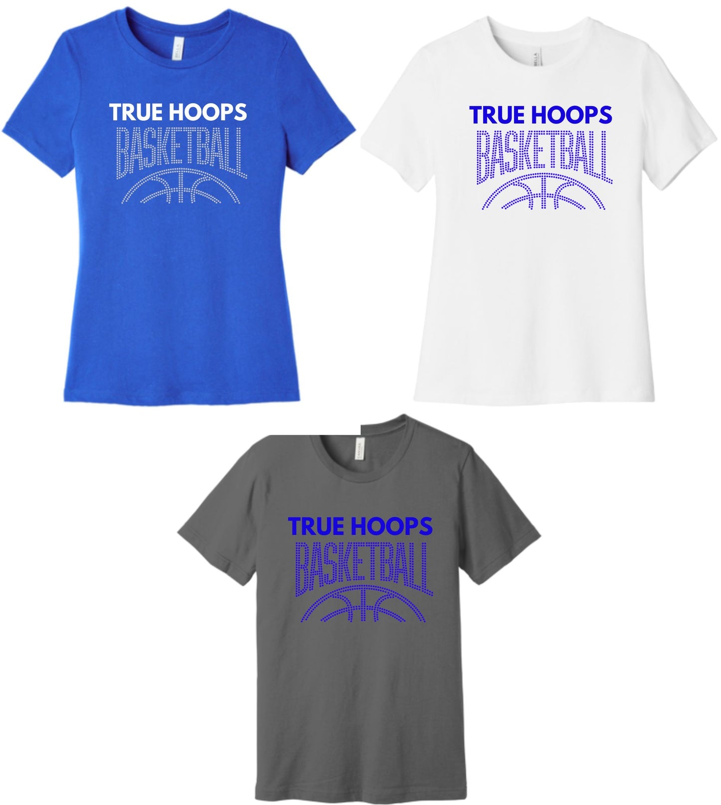 TRUE HOOPS BASKETBALL Women's Bella Canvas Bling Rhinestone Tanktop or T-Shirt