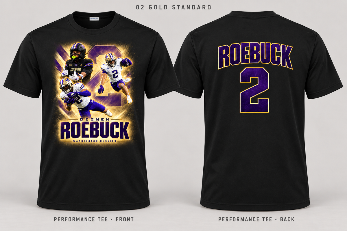 02 Gold Standard Black Performance Tee front and back mockup
