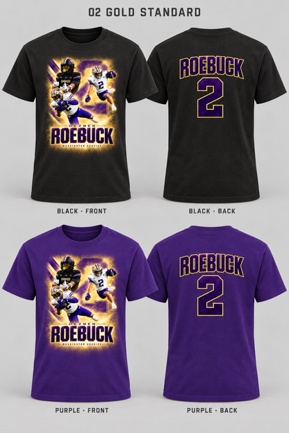 02 Gold Standard Black Purple Cotton Tee front and back mockup