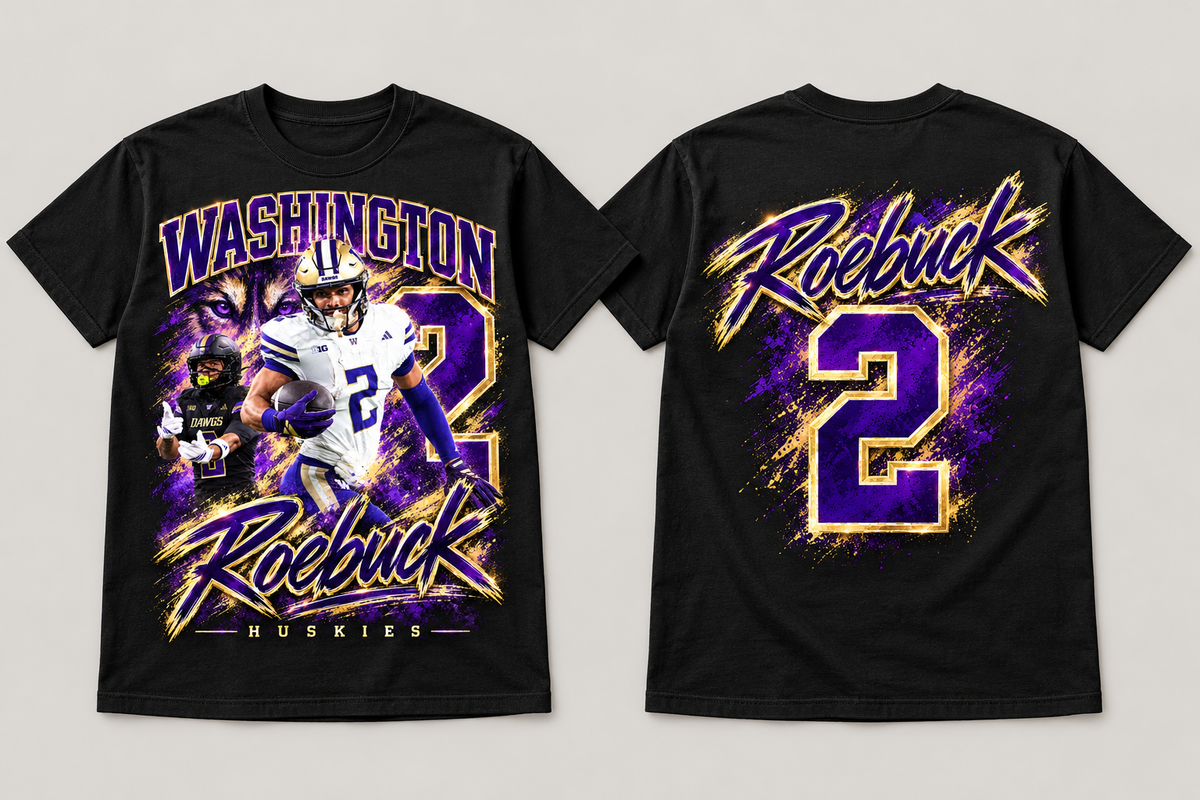 Roebuck 04 Mixed Husky - Black cotton tee front and back mockup