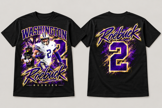 Roebuck 04 Mixed Husky - Black cotton tee front and back mockup