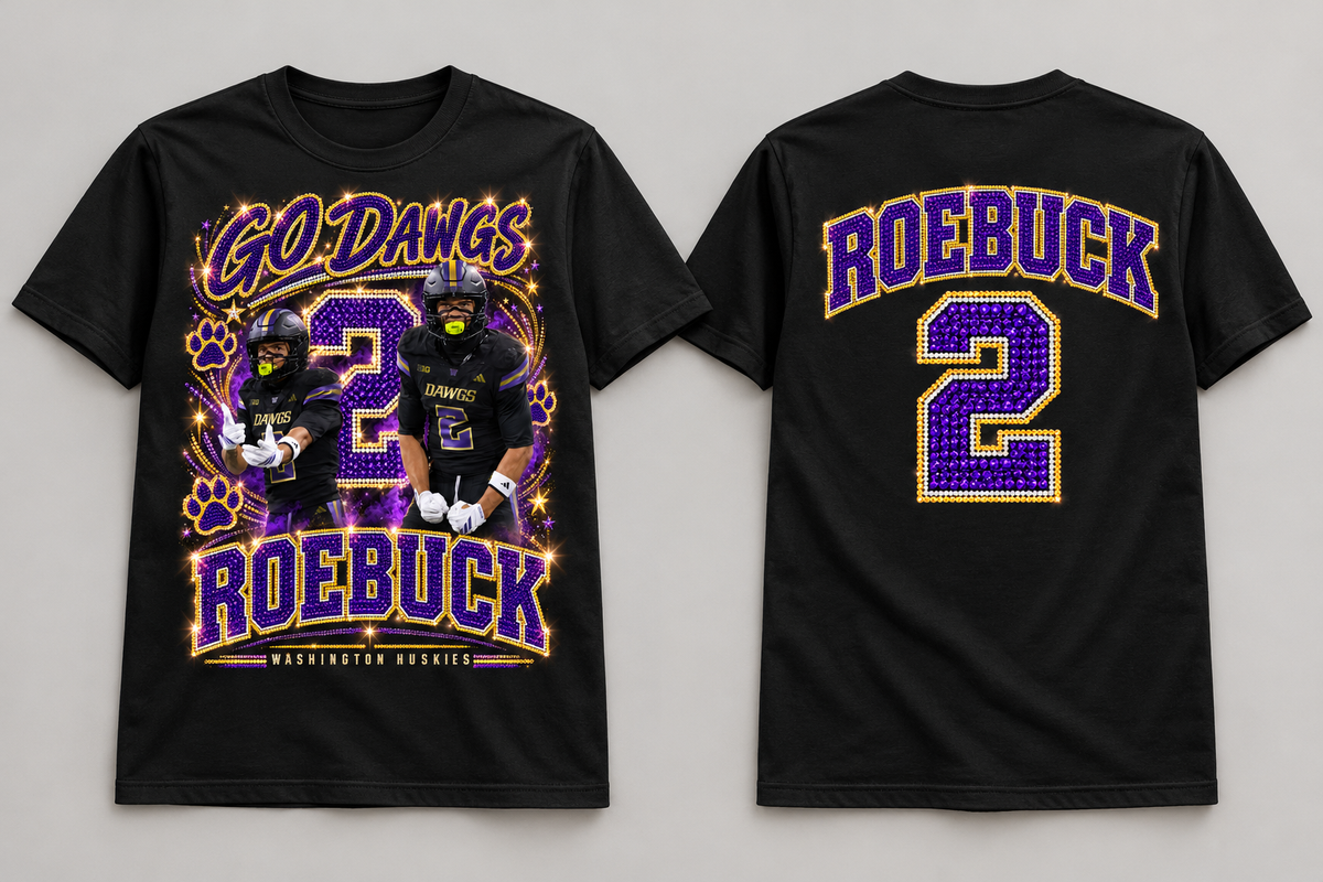 Roebuck 07 Original Photo Bling - Black cotton tee front and back mockup