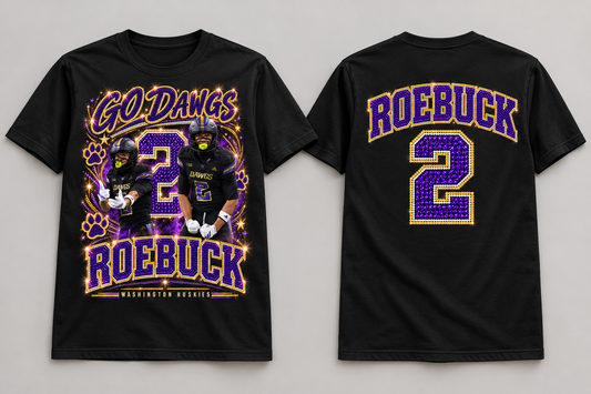 Roebuck 07 Original Photo Bling - Black cotton tee front and back mockup