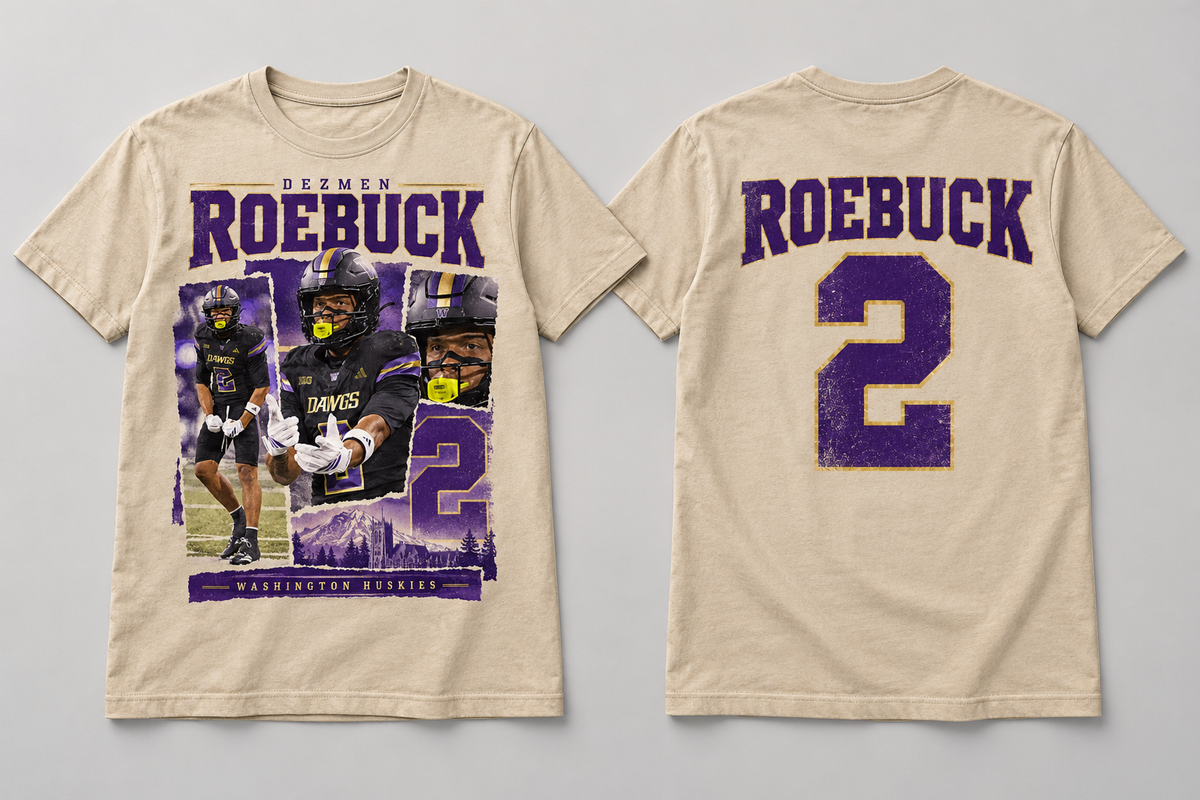 Roebuck 08 Vintage Photo - Desert Tan & Griege cotton tee front and back mockup