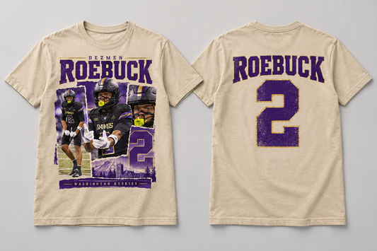 Roebuck 08 Vintage Photo - Desert Tan & Griege cotton tee front and back mockup