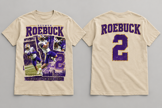 Roebuck 09 Solo Touchdown Vintage - Desert Tan & Griege cotton tee front and back mockup