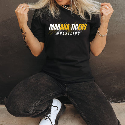 Marana Tigers Wrestling Design #2 Next Level Super Soft Cotton T-Shirt or Dri-Fit Performance T-shirt Unisex and Youth Blue, Grey, & Black