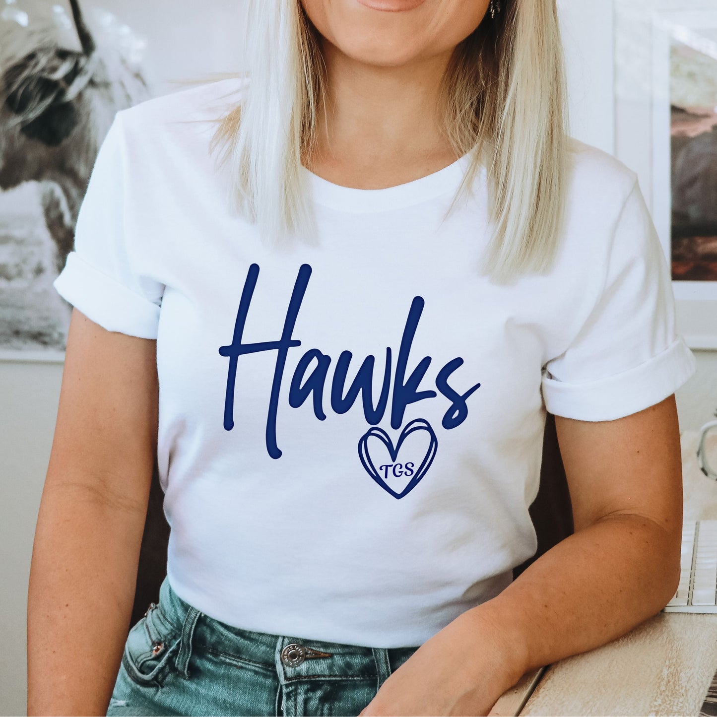 The Gregory School Hawks Heart Cotton Comfort Colors Youth, or Adult Cotton T-shirt