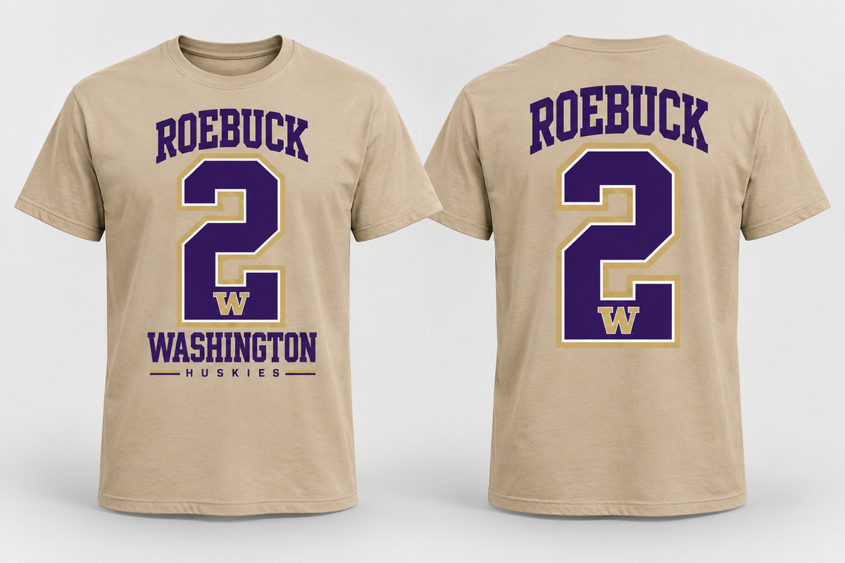 Roebuck 11 Classic Jersey - Desert Tan & Griege cotton tee front and back mockup