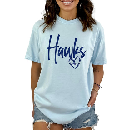 The Gregory School Hawks Heart Cotton Comfort Colors Youth, or Adult Cotton T-shirt