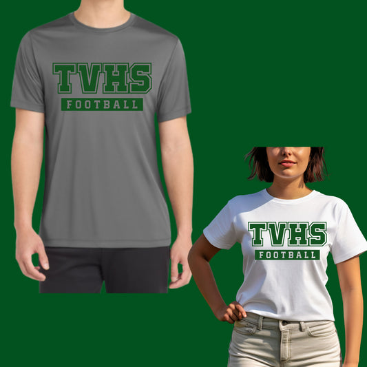 TVHS Football T-shirt Short & Long sleeve Cotton or Dri-Fit Design #3 Unisex or Women's
