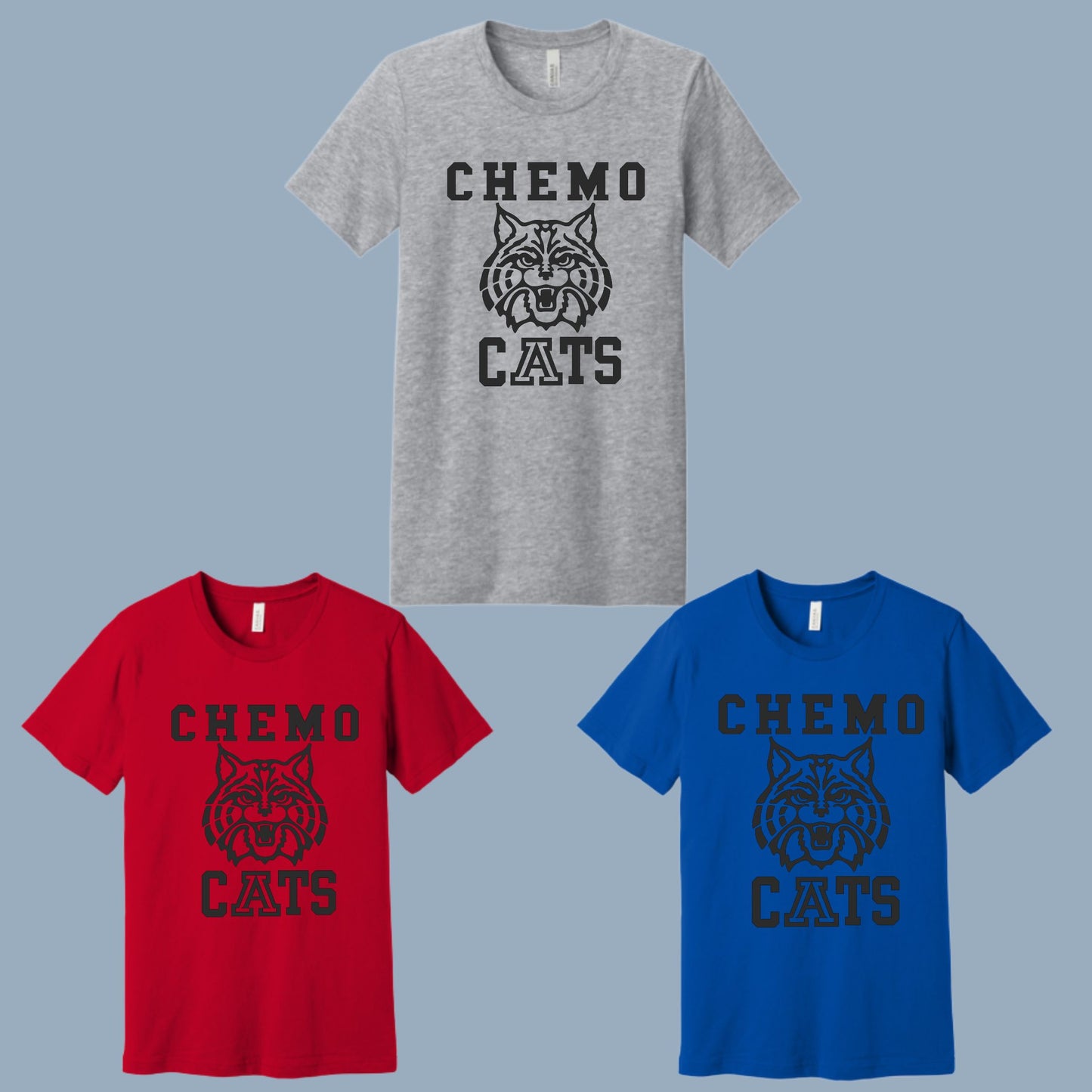 CHEMO CATS DESIGN #2 Bella Canvas UNISEX T-Shirt, different color options to choose from in dropdowns