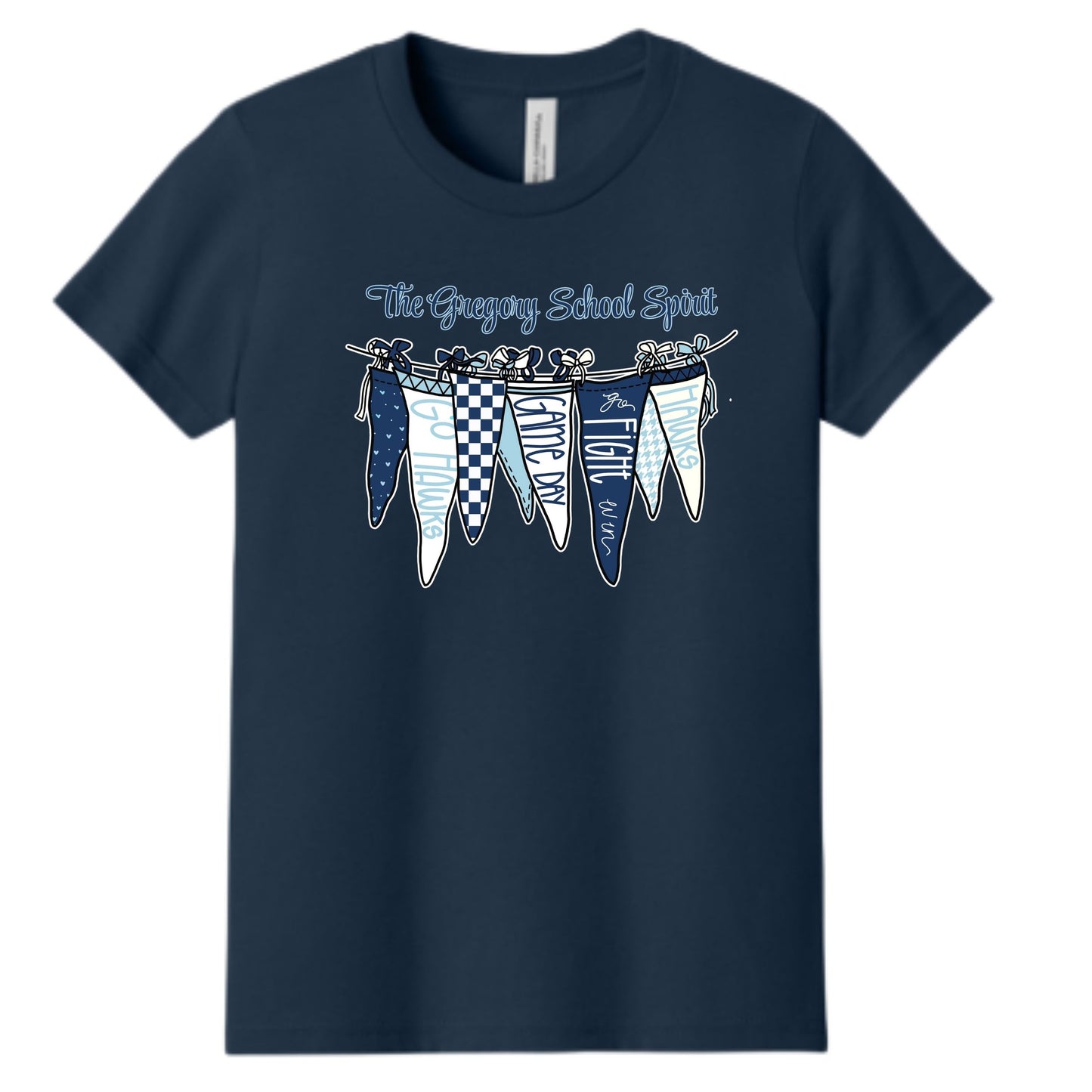 The Gregory School Bella Canvas Pennant Banner Cotton T-Shirt Youth, Women's, Unisex Adult Sizes