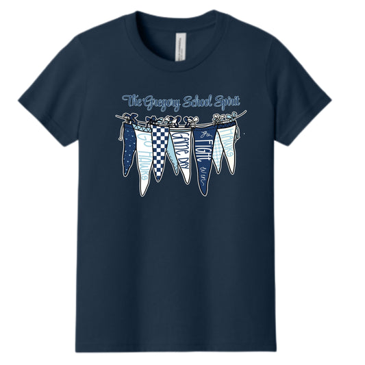 The Gregory School Bella Canvas Pennant Banner Cotton T-Shirt Youth, Women's, Unisex Adult Sizes