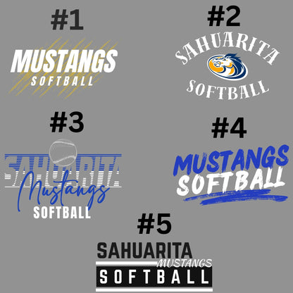 Sahuarita Mustangs Softball Hoodie or Crewneck in 5 different design choices = Black, Grey, or Blue