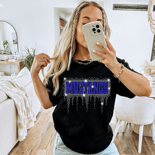 Sahuarita Mustangs 2025 Football Cotton T-Shirt Short Sleeve Unisex or Women's Rhinestone Drip