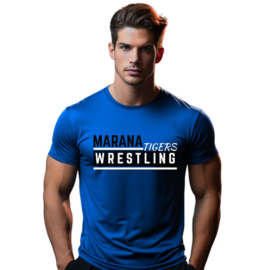 Marana Tigers Wrestling Design #3 Next Level Super Soft Cotton T-Shirt or Dri-Fit Performance T-shirt Unisex and Youth Blue, Grey, & Black